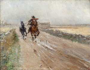 Landscape of Öland, gypsies on a horse