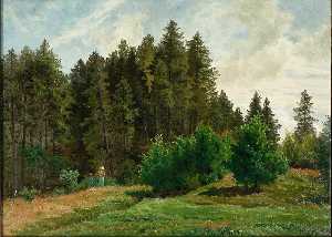 Forest landscape with two figures