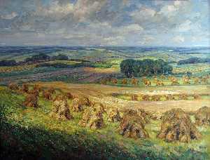 Harvest landscape in the foothills of the Harz Mountains