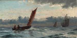 Two fishermen in a fishing boat