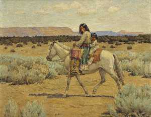 Apache Mother and Children on Horseback