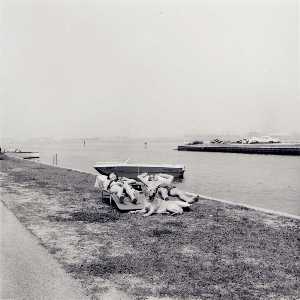 Untitled (2 People and Dog, Sunning near Waterway)