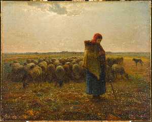 Bergère avec son troupeau Bergère gardant ses moutons ou la grande bergère (autre titre)