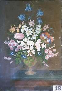 Vase de fleurs, contenant des tulipes, narcisses, ancolies etc