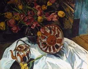 Still Life with Tulips and Pottery, (painting)