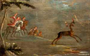 A Band of Tartar Horsemen Hunting an Elk