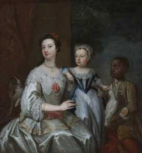 lady grace carteret ( 1713–1755 ) , Condesa de dysart con un Niño ( lady frances tollemache , 1738–1807 ) , y una Negro Criada , Cacatúa asícomo Spaniel