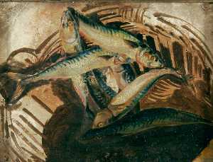 Still Life with a Group of Eight Mackerel in a Broken Basket A Study on Yarmouth Beach, Norfolk