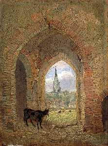 View through the Archway of the Cow Tower, Norwich, Showing the Dean Meadow