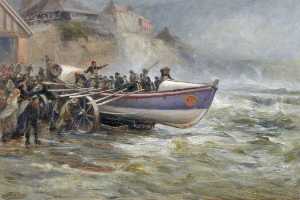 Launching the Cullercoats Lifeboat