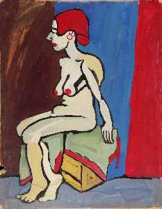assis nu féminin avec  rouge  cheveu