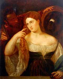 donne e assistenti  con  specchio  dietro  Tiziano