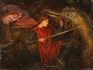The Theodore Watts Dunton Cabinet Saint George and the Dragon (after Dante Gabriel Rossetti)