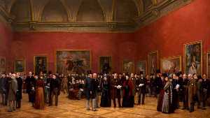 Private View of the Old Masters Exhibition, Royal Academy, 1888 (includes Sir John Everett Millais, 1st Bt George Richmond William Powell Frith Sir Lawrence Alma Tadema Frank Holl Sir Edward John Poynter, 1st Bt Sir William Quiller Orchardson Frederic Lei