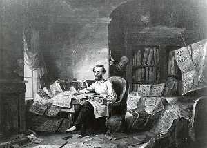 Abramo Lincoln Scrivere la Emancipazione Dichiarazione , ( pittura )