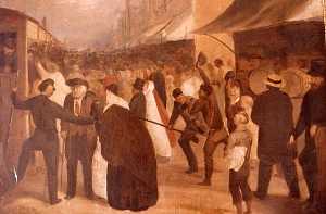 Farewell to Civil War Soldiers at Railroad Station, (painting)