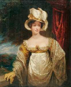 porträt von einem lady mit einem Strauß Feder Hut