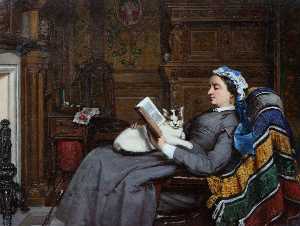 Elizabeth Allan Fraser Seated, Reading with a Cat