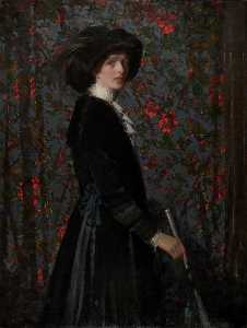 Lady in Black, with a Floral Background (the artist's wife)