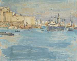 Malta Grand Harbour – HMS 'Shropshire', HMS 'London' (and 'Revenge', 'Queen Elizabeth' and 'Royal Oak' in distance, 3pm–4pm)
