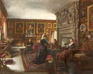 The Great Hall, Baddesley Clinton, with Mr and Mrs Marmion Ferrers, Edward Heneage Dering and Lady Chatterton (Mrs Dering)