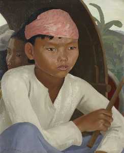 Birmanisch junge  an  Ein  Ochse  wagen