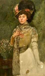 Portrait of a Woman in a Feather Hat (possibly Mrs Bernard Gribble)