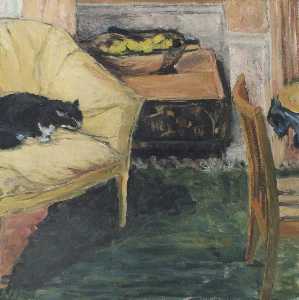 Cat su Un  giallo  divano
