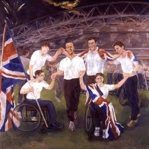 Six British Paralympic Athletes (Maggie McEleny, seated Caroline Innes Simon Jackson Chris Holmes Noel Thatcher Tanni Grey Thompson, seated)