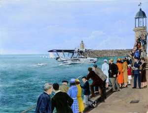 arrivo della barca di volo di londra a st Pietro Porta su il primo Parentado Visita , 1939
