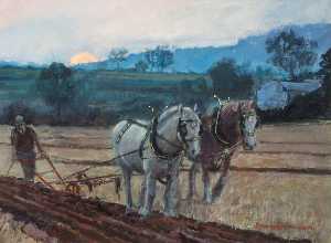 Ploughing at Sunset