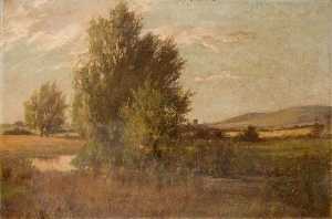 Landscape with a Tree by a River and Hills in the Distance
