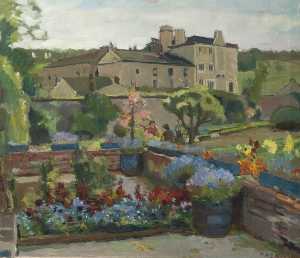 Flower Garden with a Large House beyond