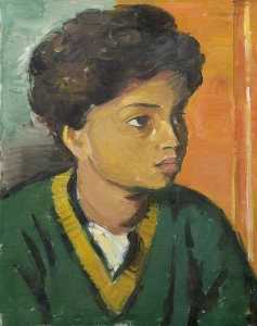 Portrait of a Child in a Green V Neck Sweater