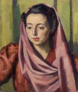 Portrait of a Woman with a Purple Shawl and a Red Dress