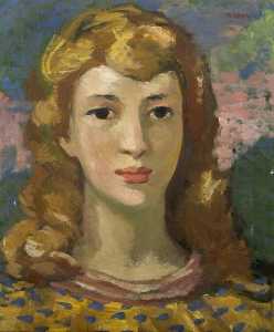 Portrait of a Girl in a Gold Dress with Blue Spots