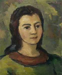 Portrait of a Young Woman with a Green Dress and a Brown Collar