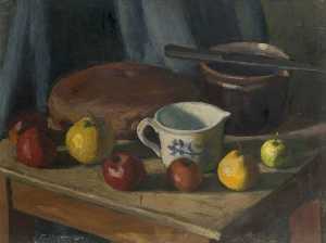 Still Life with Fruit, a Jug and a Loaf