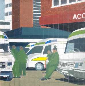 Treatment in Minors, Arrival 2003 (a set of 7 progress paintings, panel 2 of 7)