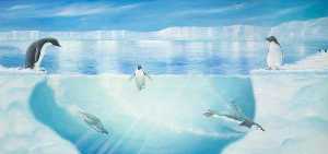 pingouins dans  une  Glacé  Paysage