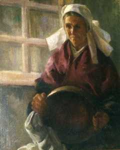 (Peasant Woman Holding a Brass Pot), (painting)