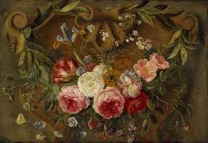 Decorative Still Life Composition with a Garland of Flowers