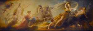 'Phoebus in his Car, preceded by Aurora and the Morning Star led on by the Hours – jocund to run His longitude thro' Heav'ns high road The Zephyrs are sporting in his train' (Library Dining Room ceiling painting, 1 of 6)