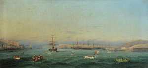 The Mediterranean Fleet at Malta June 1876 HMS 'Helicon', 'Swiftsure', 'Pallas', 'Hercules' and 'Invincible' in Harbour
