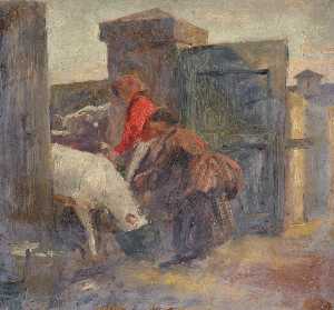 Woman Feeding Calves