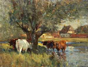 Cattle in the Shade of a Large Willow Tree (study)