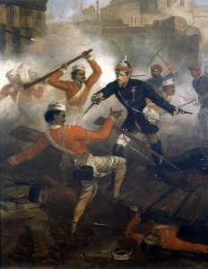 Teniente Guillermo Alejandro Kerr ( 1832–1919 ) , 24th ( Bombay ) Regimiento infantería nativa , Adjunto a la south mahratta irregular Caballo , Ganar la victoria Cruzar , motín de la india , Julio 1857