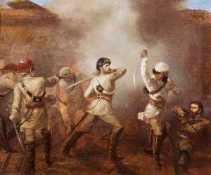 Capitaine C . J . S . Gough ( 1832–1912 ) , 5th Bengale cavalerie européenne gagner la victoria Traversez Khurkowdah , mutiny indian , 15 Août 1857