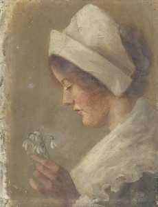 Portrait of a Woman Holding Snowdrops