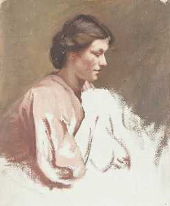 Portrait of a Woman with Dark Hair and a Pink Blouse